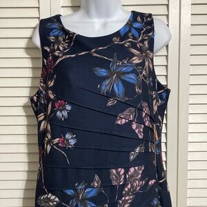IVANKA TRUMP Black Floral Sleevless Sunburst Dress
